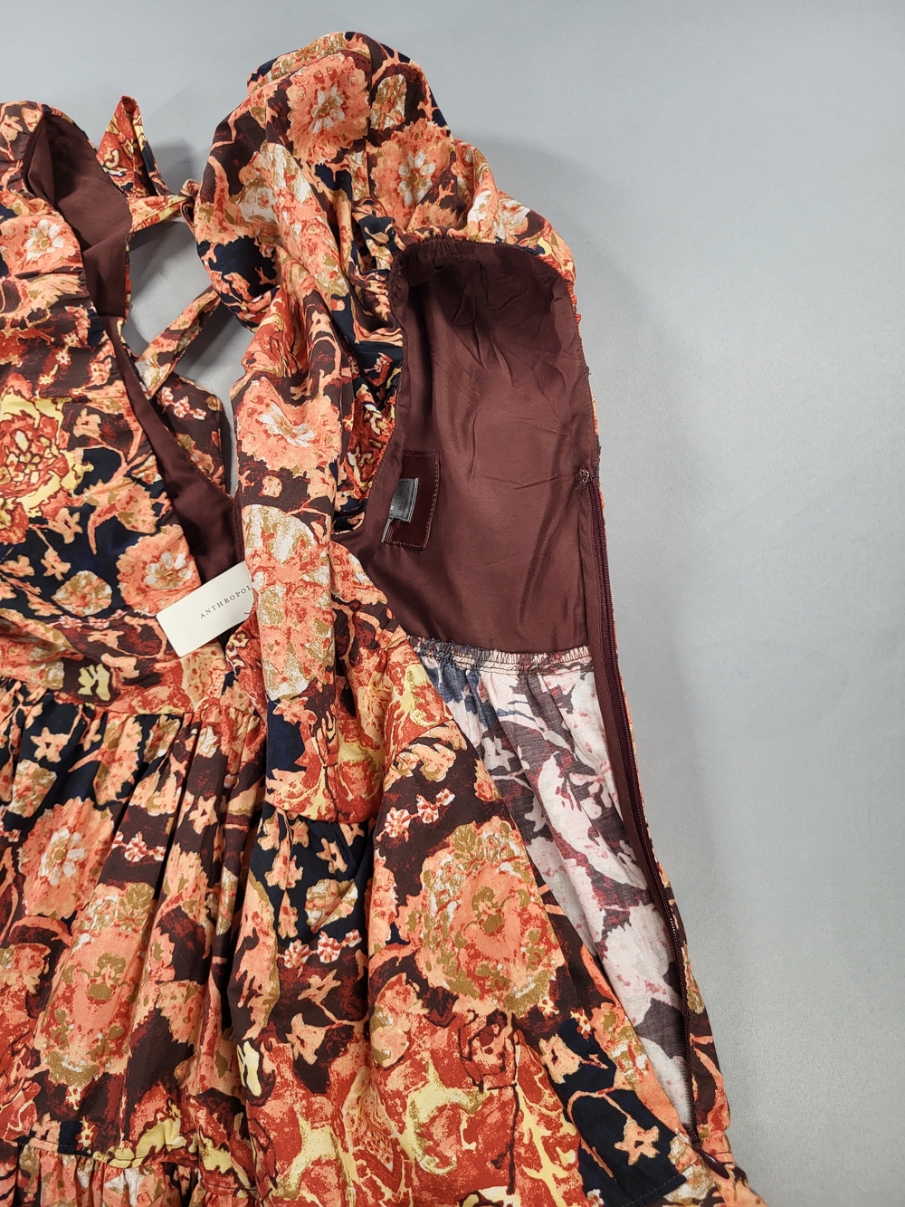 Anthropologie Floral Tie-Back Dress - Navy & Rust - Picture 8 of 14